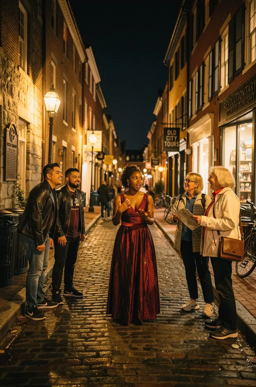 Community storytelling tour in vibrant city setting.